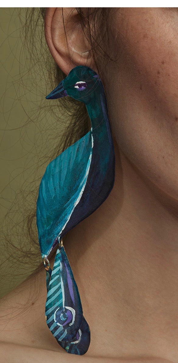 Handpainted Peacock Earrings